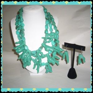 Faux Coral Turquoise Statement Necklace -Earrings